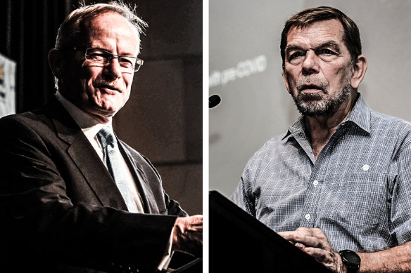 Tony Shepherd (left), a former Business Council of Australia president, and Graham Turner, Flight Centre’s chief executive.
