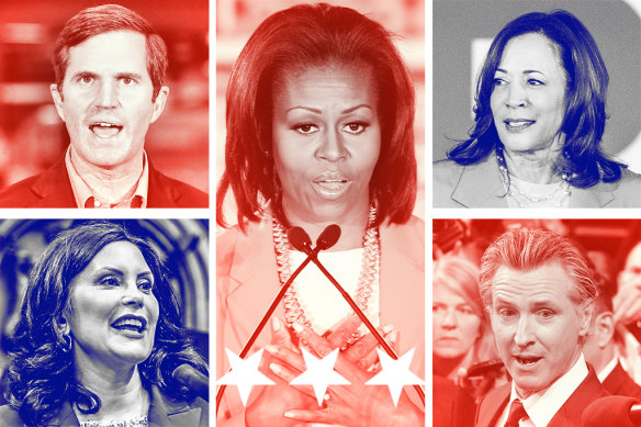 Possible replacements for Joe Biden include (clockwise from top left) Andy Beshear, Michelle Obama, Kamala Harris, Gavin Newsom and Gretchen Whitmer.