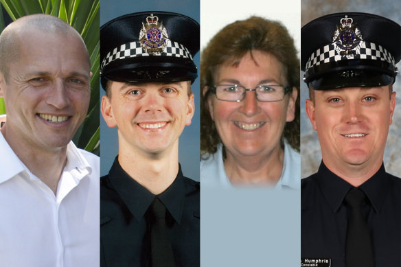In 2020, Senior Constable Kevin King (left), Constable Josh Prestney, Senior Constable Lynette Taylor and Constable Glen Humphris were killed on the Eastern Highway.