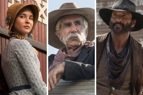 From left: Isabel May, Sam Elliott and Tim McGraw in the revisionist western 1883.