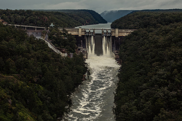 Warragamba Dam spills water into the Nepean River after heavy rain in June.
