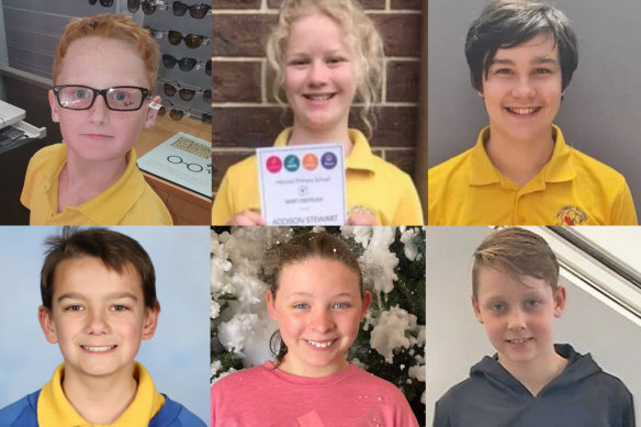 The six children who died in the Devonport Primary School tragedy: Peter Dodt, Addison Stewart, Zane Mellor, Jye Sheehan, Jalailah Jayne-Maree Jones and Chace Harrison.