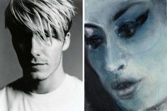 Left: David Beckham, November 1998, by Lorenzo Agius. Right: Amy-Blue (Amy Winehouse), 2011 by Marlene Dumas.