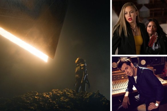 Clockwise from main: Leah Harvey in Foundation, Kate Hudson and Octavia Spencer in Truth Be Told and Mark Ronson.