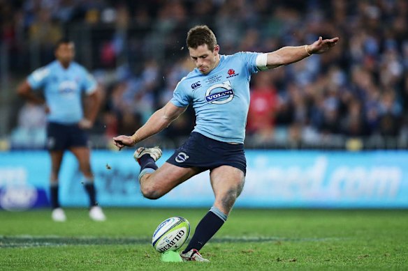 The winning goal: Bernard Foley kicks the winning penalty goal in the 2014 Super Rugby final against the Crusaders at ANZ Stadium.