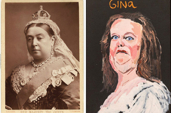 Kindred spirits: Queen Victoria by photographer Alexander Bassano, 1882, and Vincent Namatjira’s portrait of Gina Rinehart.