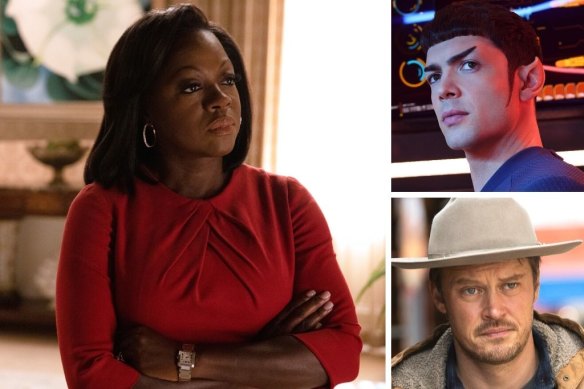 Clockwise from main: Viola Davis as Michelle Obama in The First Lady, Ethan Peck as Spock in Star Trek: Strange New Worlds and Michael Dorman in Joe Pickett.