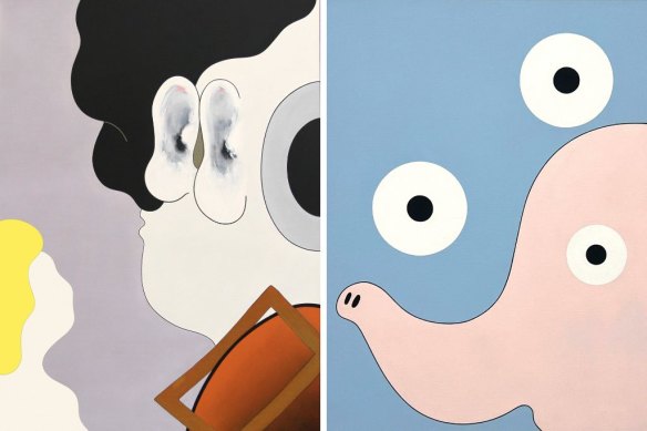 Brent Harris, Listener, 2018, left and Appalling Moment E, 1994.