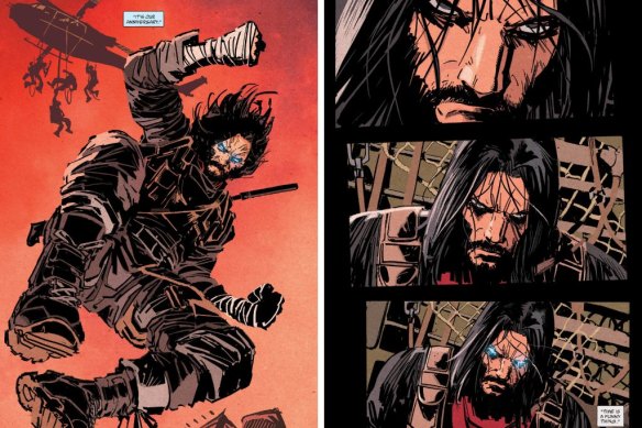 BRZRKR bears a striking resemblance to Keanu Reeves in the comic’s pages.