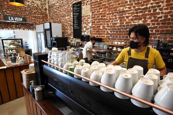 King Street’s La Veen cafe with owner Benjamin Seo behind the machine. 