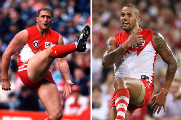 Lance Franklin and Tony Lockett are two of just six players to kick 1000 goals.