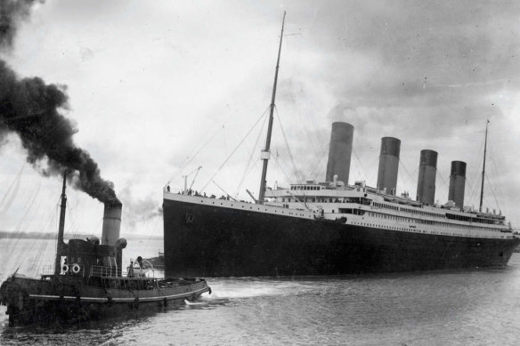 The Titanic leaving Southampton on April 10, 1912.