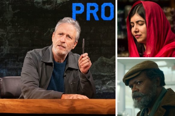 Clockwise from main: The Problem with Jon Stewart, Malala Yousafzai in Dear and and Samuel L. Jackson in The Last Days of Ptolemy Grey.