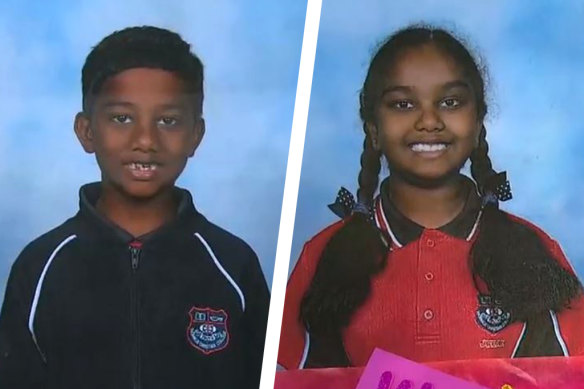 Aiden, 8, and Abiyah Selvan, 10.