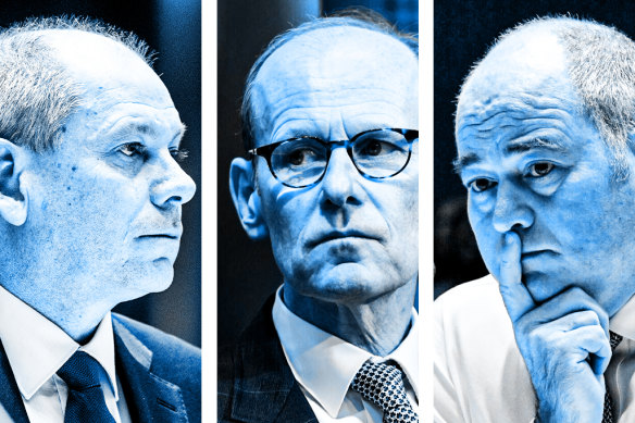 Outgoing Westpac chief Peter King (left), ANZ boss Shayne Elliott and NAB chief Andrew Irvine will hand down their full-year results this week. 