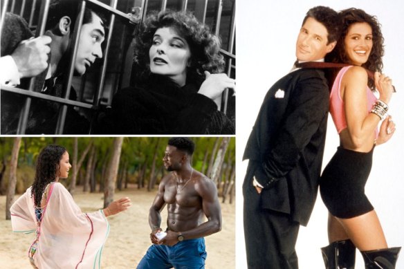 The romcom reinvents itself with every generation. Clockwise from top left: Bringing Up Baby (1938), Pretty Woman (1990) and Resort to Love (2021).