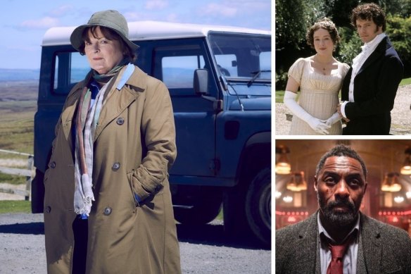 Clockwise, from main: Brenda Blethyn in Vera, Jennifer Ehle and Colin Firth in Pride & Prejudice and Idris Elba in Luther.