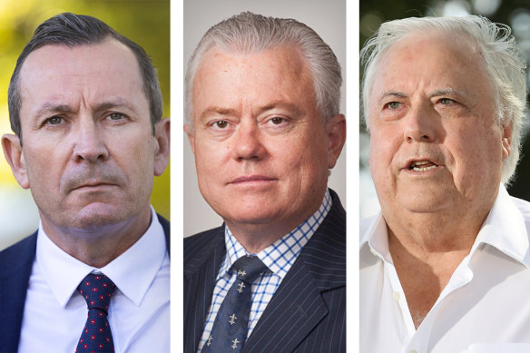 WA Premier Mark McGowan, Federal Court Justice Michael Lee, mining billionaire Clive Palmer.