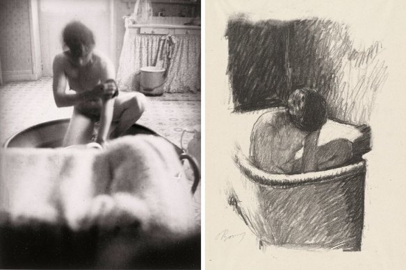 Pierre Bonnard, from left, Marthe in the bath, c. 1908; The bath (second version) c. 1924 lithograph. 