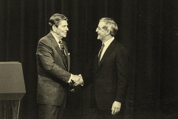 Ronald Reagan and Walter Mondale ahead of their debate in 1984.