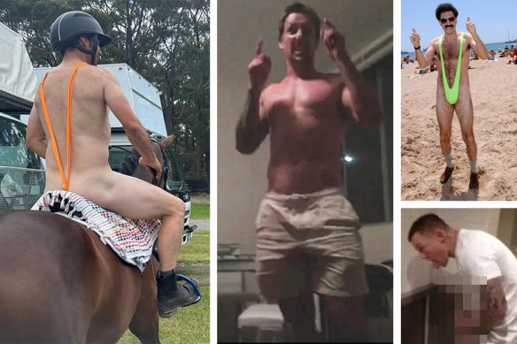 (Clockwise from left) Shane Rose, Mitchell Pearce, Borat and Todd Carney.