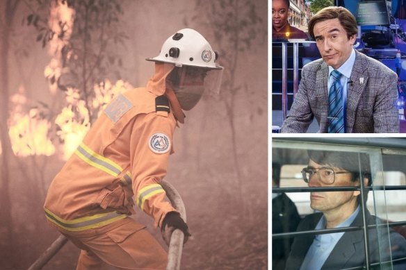 Clockwise from main: Hunter Page-Lochard in Fires, Steve Coogan as Alan Partidge and David Tennant in Des.