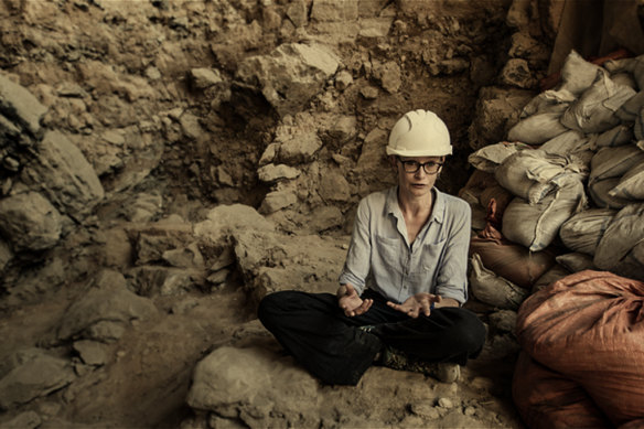 Dr Emma Pomeroy at Shanidar Cave during recent excavations.
