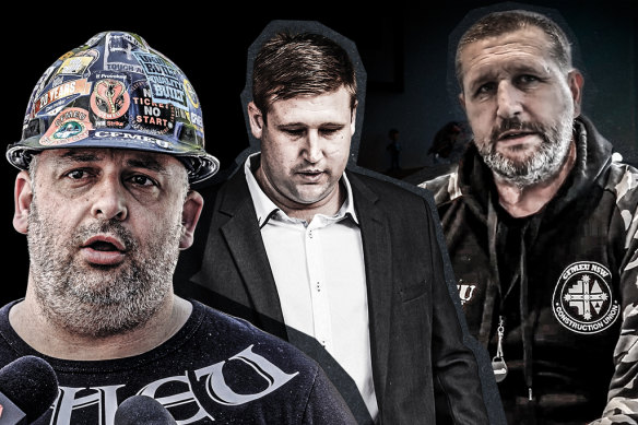 CFMEU figures Derek Christopher, Michael Greenfield and his father, Darren Greenfield.