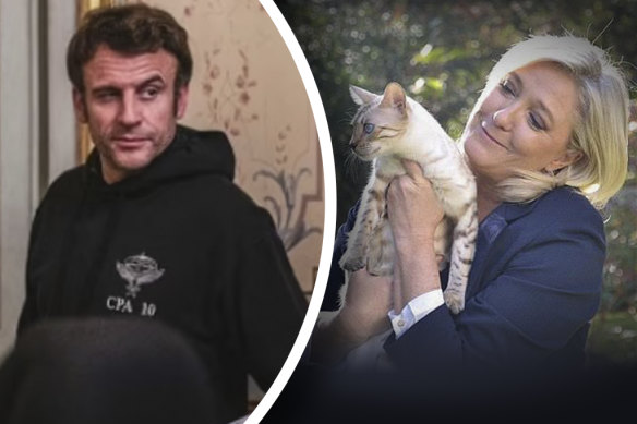 No longer an outsider, Emmanuel Macron in a hoodie will face Marine Le Pen in the second round of voting.