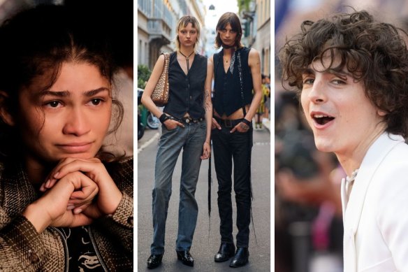 From left, Euphoria, low-rise jeans and Timothee Chalamet have left a 31-year-old feeling out of touch.