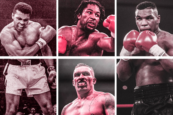 (Clockwise from left) Muhammad Ali, Lennox Lewis, Mike Tyson and Oleksandr Usyk. 