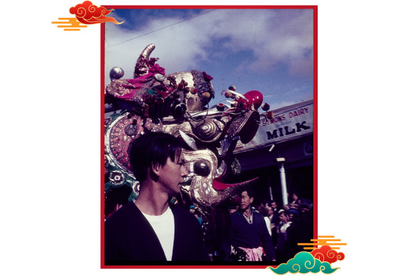 Russell Jack during a dragon parade in Bendigo c. 1950s.