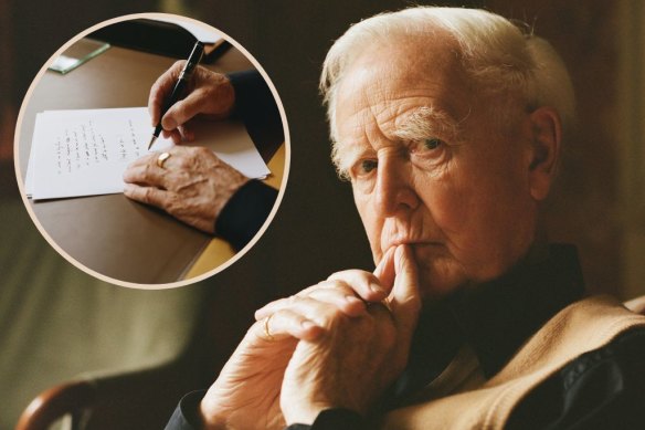 The book of John le Carre’s letters builds up a picture of a master spirit. Inset: le Carre writing at his desk in 2019.