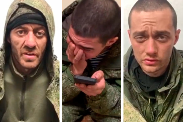 Russian prisoners in footage posted by Ukrainian authorities.