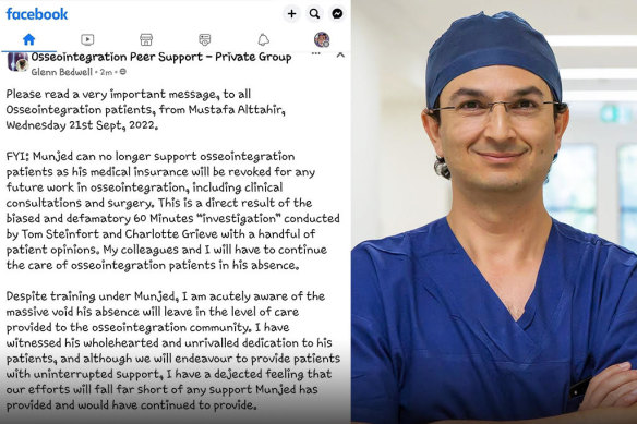 Patients have been told Munjed Al Muderis’ medical insurance has been revoked.