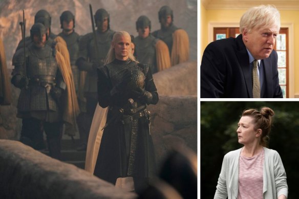 Clockwise from main: Matt Smith as Prince Daemon Targaryen in House of the Dragon, Kenneth Branagh as Boris Johnson in this England and Lesley Manville in Sherwood.