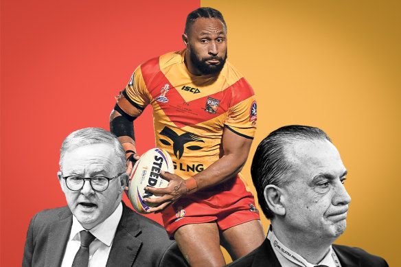 Anthony Albanese, Justin Olam and Peter V’landys.