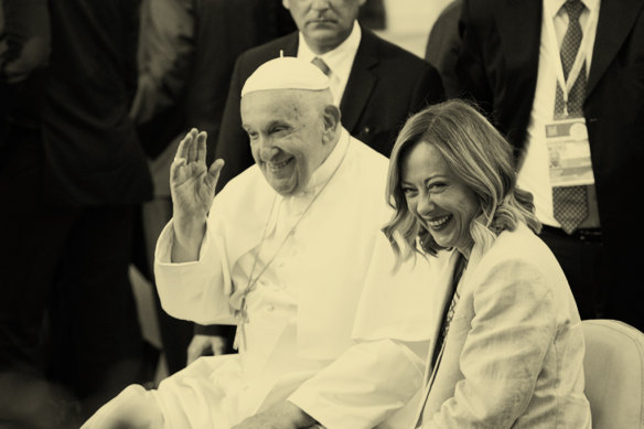 Pope Francis and Giorgia Meloni during the G7 summit in Puglia in June. 