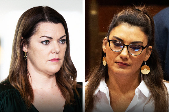 Greens senators Sarah Hanson-Young, left, and Lidia Thorpe have different views on the Voice to parliament. 