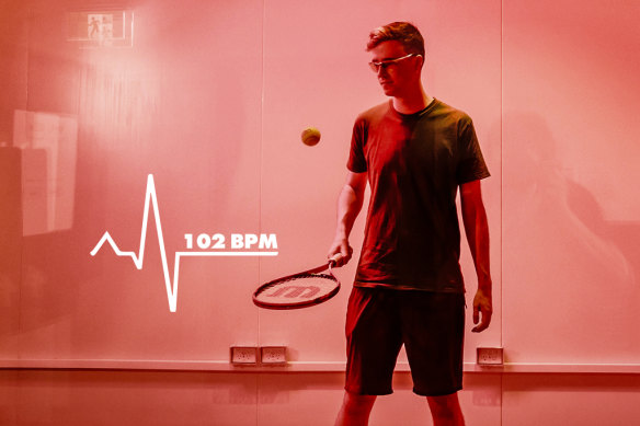 The exertion of bouncing a ball on his racquet has Dalton’s heart rate top 100 beats per minute.