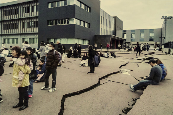 Cracks in Wajima, Japan, following a quake in January 2024. 