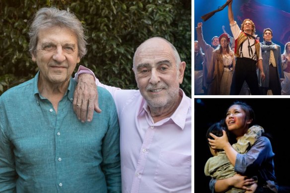 Alain Boublil, left, and Claude-Michel Schoenberg, whose musicals have included Les Miserables (top) and Miss Saigon. 