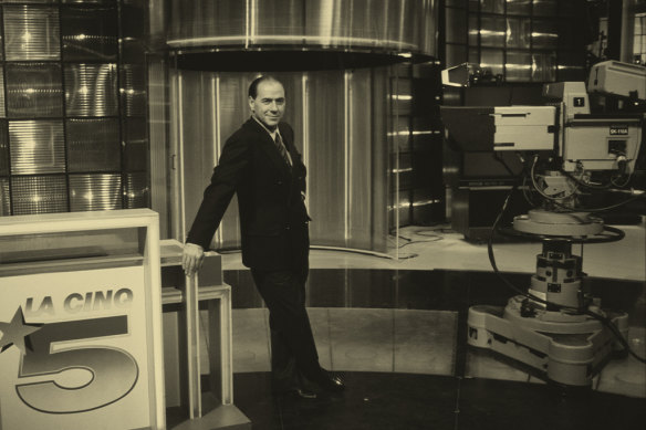 TV tycoon Silvio Berlusconi in a studio in Milan in 1986.