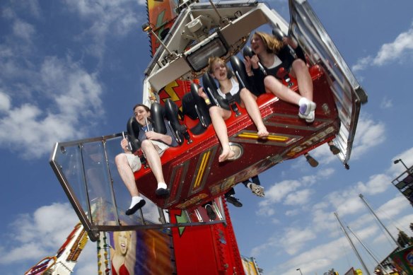 Thrill-seekers at the Melbourne Royal Show.