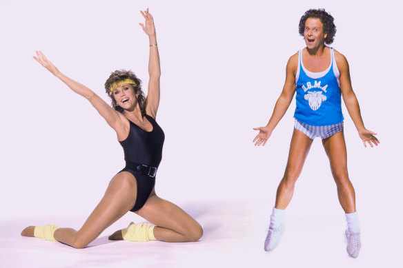 Fitness stars of the '80s, Jane Fonda and Richard Simmons.