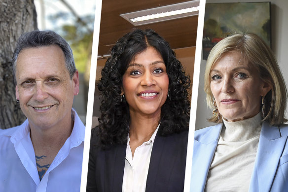 The Victorian crossbenchers (from left): Animal Justice Party MP Andy Meddick, Greens leader Samantha Ratnam and Reason Party leader Fiona Patten were involved in the negotiations for the bill. 