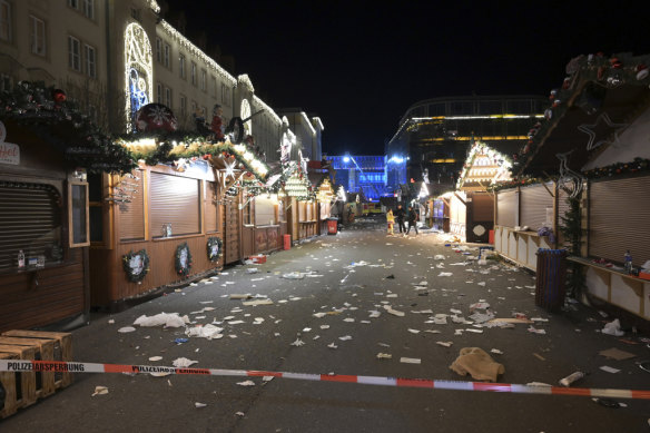 A view of the cordoned-off Christmas market in Magdeburg.