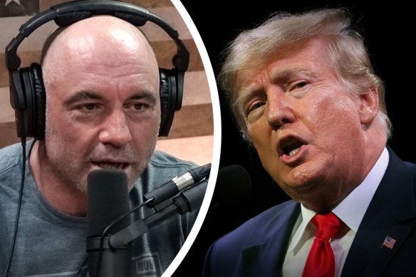 Influential podcaster Joe Rogan says he’s not willing to promote Donald Trump by having him on his show. 