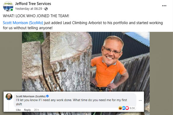 Morrison banters with a Melbourne arborist. 