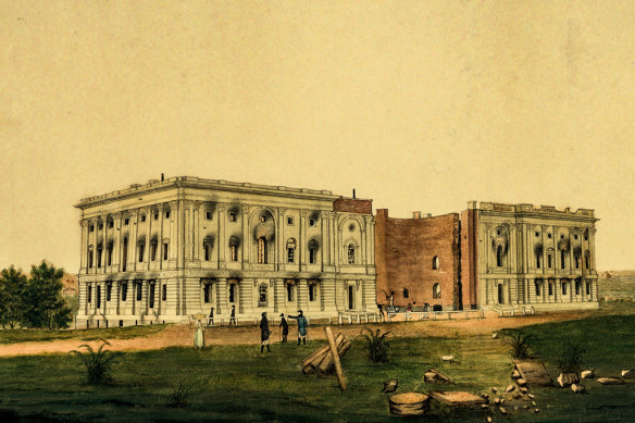 The US Capitol after it was burned by the British in 1814.